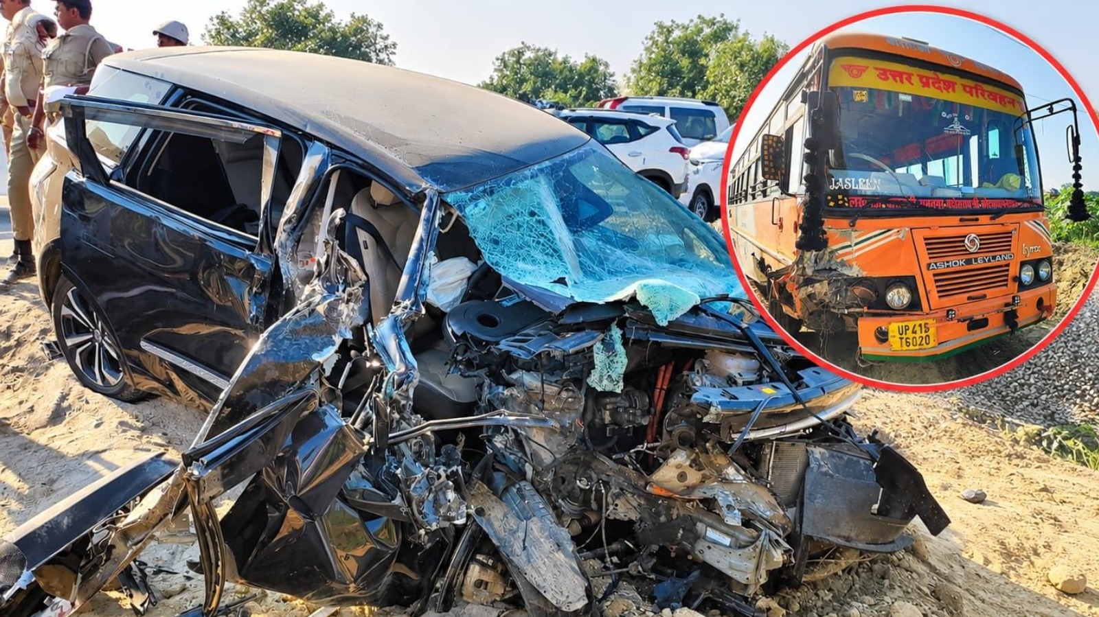 हाईवे पर रोडवेज बस से भिड़ी कार, तीन घायल; एक लखनऊ रेफर