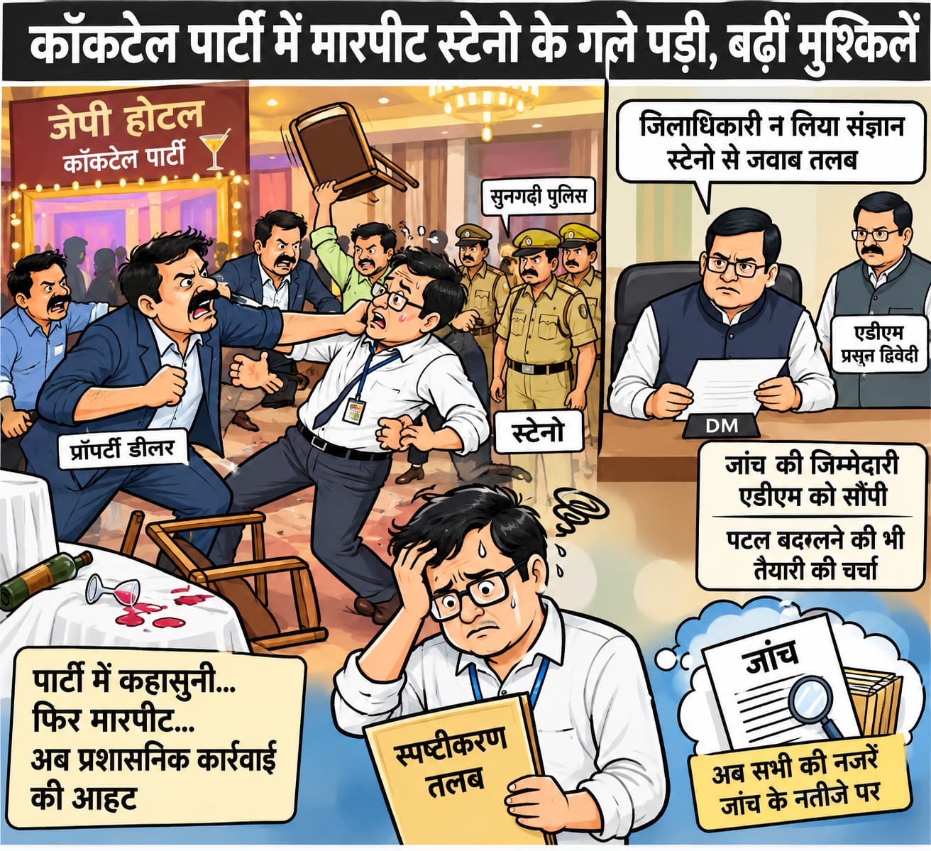 कॉकटेल पार्टी में मारपीट स्टेनो के गले पड़ी, बढ़ीं मुश्किलें